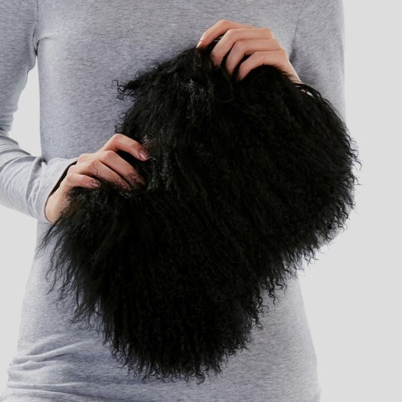 Black Mongolian Lamb Fur Hand Bag - Picture 2 of 8